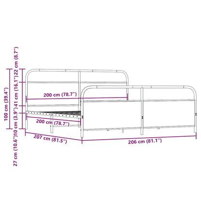vidaXL Metal Bed Frame without Mattress Sonoma Oak 200x200 cm