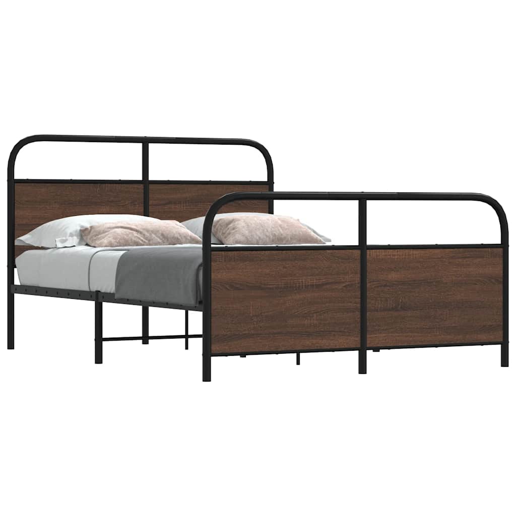 vidaXL Metal Bed Frame without Mattress Brown Oak 140x190 cm
