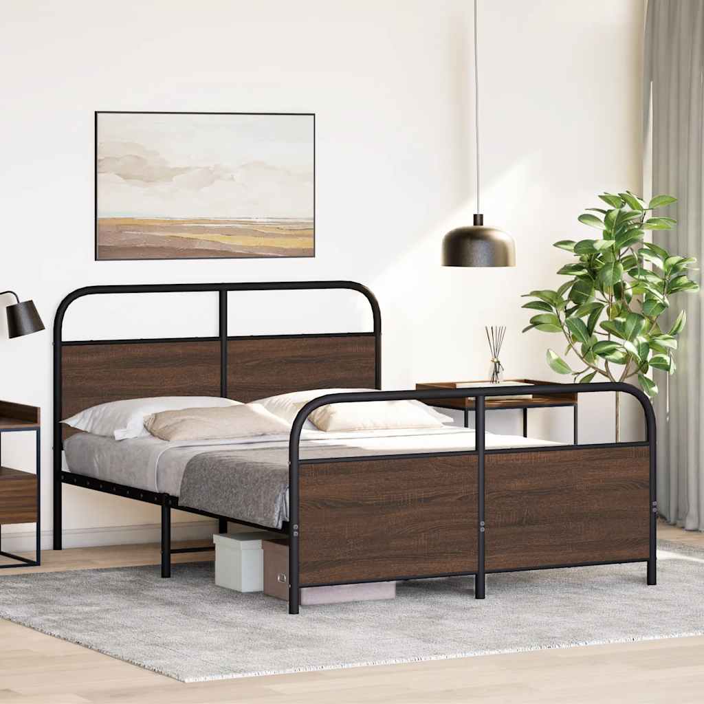 vidaXL Metal Bed Frame without Mattress Brown Oak 140x200 cm
