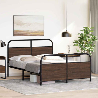 vidaXL Metal Bed Frame without Mattress Brown Oak 140x200 cm