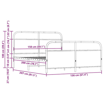 vidaXL Metal Bed Frame without Mattress Brown Oak 150x200 cm King Size