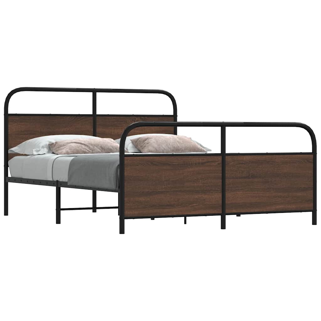 vidaXL Metal Bed Frame without Mattress Brown Oak 160x200 cm