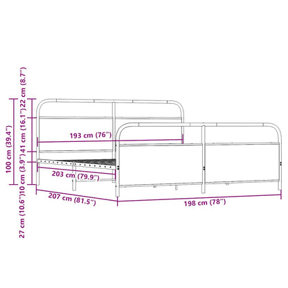 vidaXL Metal Bed Frame without Mattress Brown Oak 193x203 cm