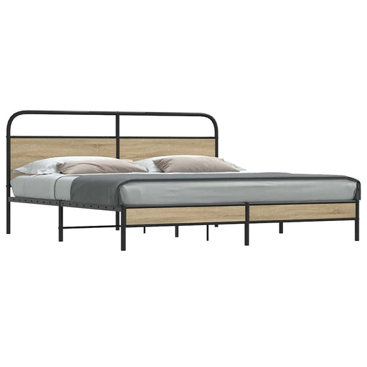vidaXL Metal Bed Frame without Mattress Smoked Oak 180x200 cm Super King