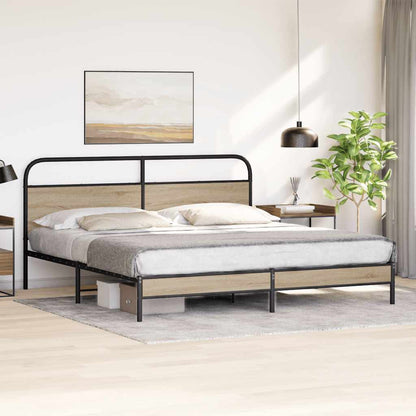 vidaXL Metal Bed Frame without Mattress Smoked Oak 193x203 cm