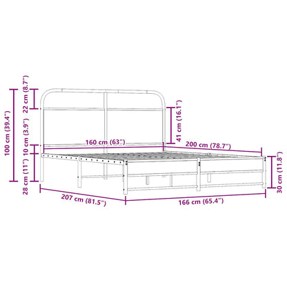 vidaXL Metal Bed Frame without Mattress Smoked Oak 160x200 cm