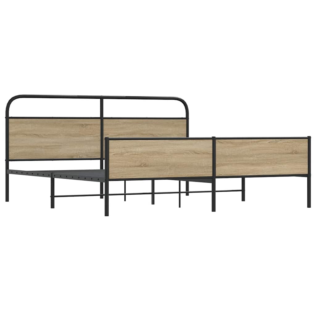 vidaXL Metal Bed Frame without Mattress Smoked Oak 193x203 cm