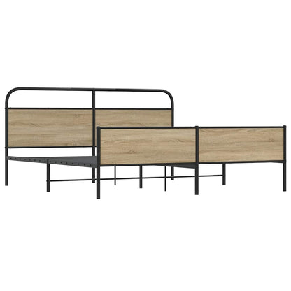 vidaXL Metal Bed Frame without Mattress Smoked Oak 193x203 cm