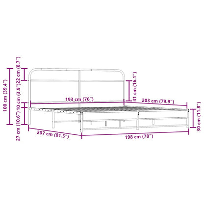 vidaXL Metal Bed Frame without Mattress Smoked Oak 193x203 cm