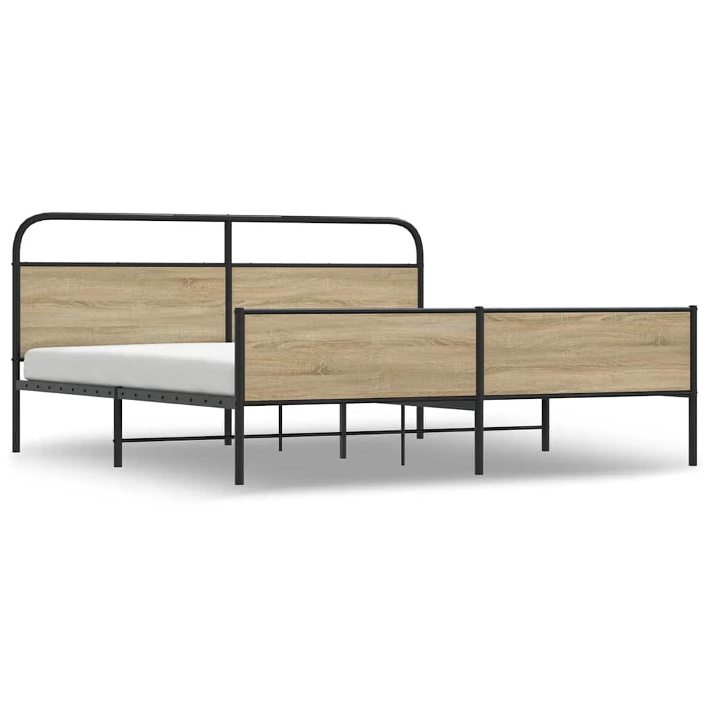 vidaXL Metal Bed Frame without Mattress Smoked Oak 200x200 cm