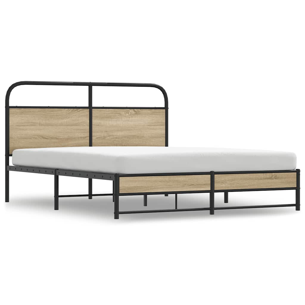 vidaXL Metal Bed Frame without Mattress Smoked Oak 160x200 cm