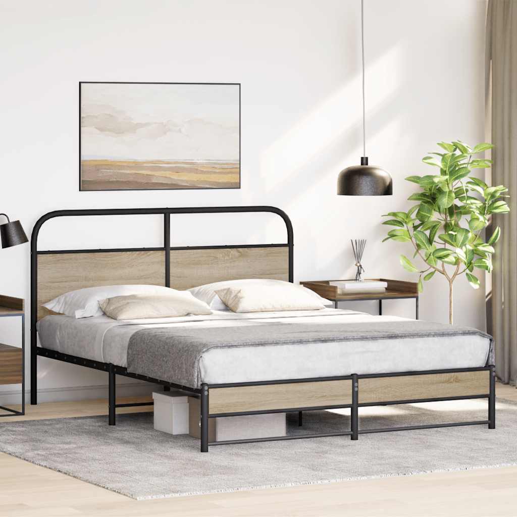 vidaXL Metal Bed Frame without Mattress Smoked Oak 160x200 cm