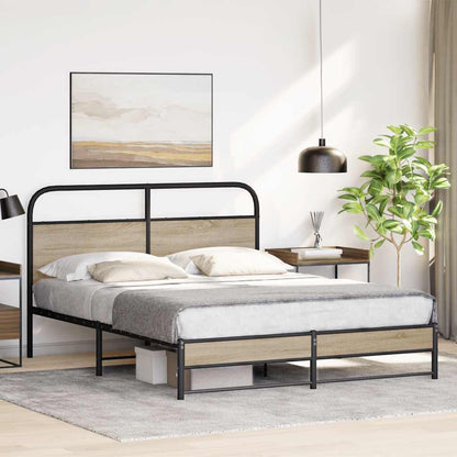 vidaXL Metal Bed Frame without Mattress Smoked Oak 160x200 cm