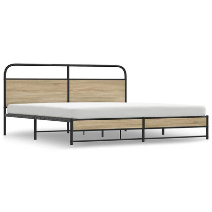 vidaXL Metal Bed Frame without Mattress Smoked Oak 193x203 cm