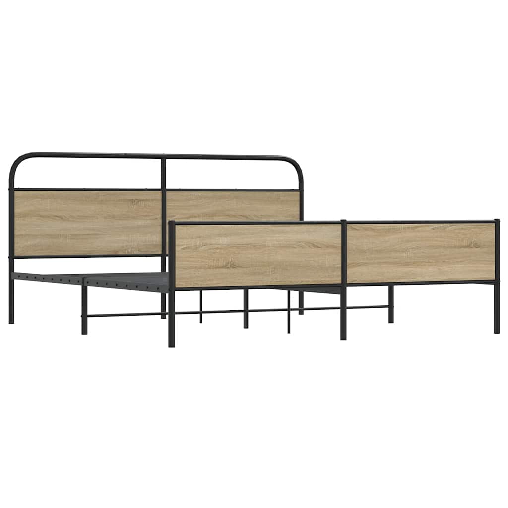 vidaXL Metal Bed Frame without Mattress Smoked Oak 193x203 cm