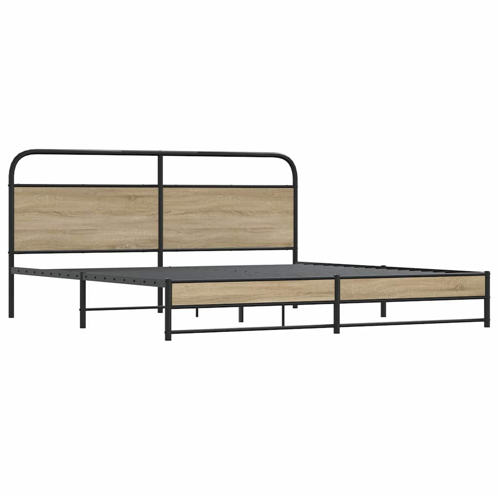 vidaXL Metal Bed Frame without Mattress Smoked Oak 193x203 cm