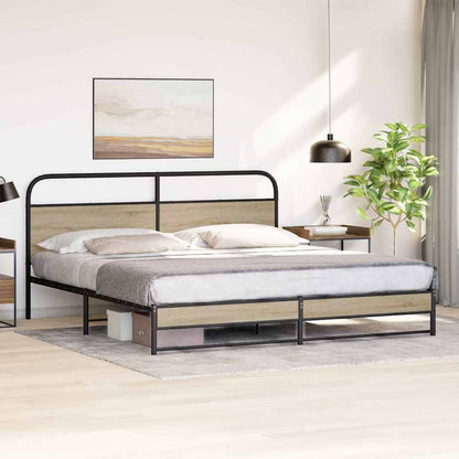 vidaXL Metal Bed Frame without Mattress Smoked Oak 193x203 cm