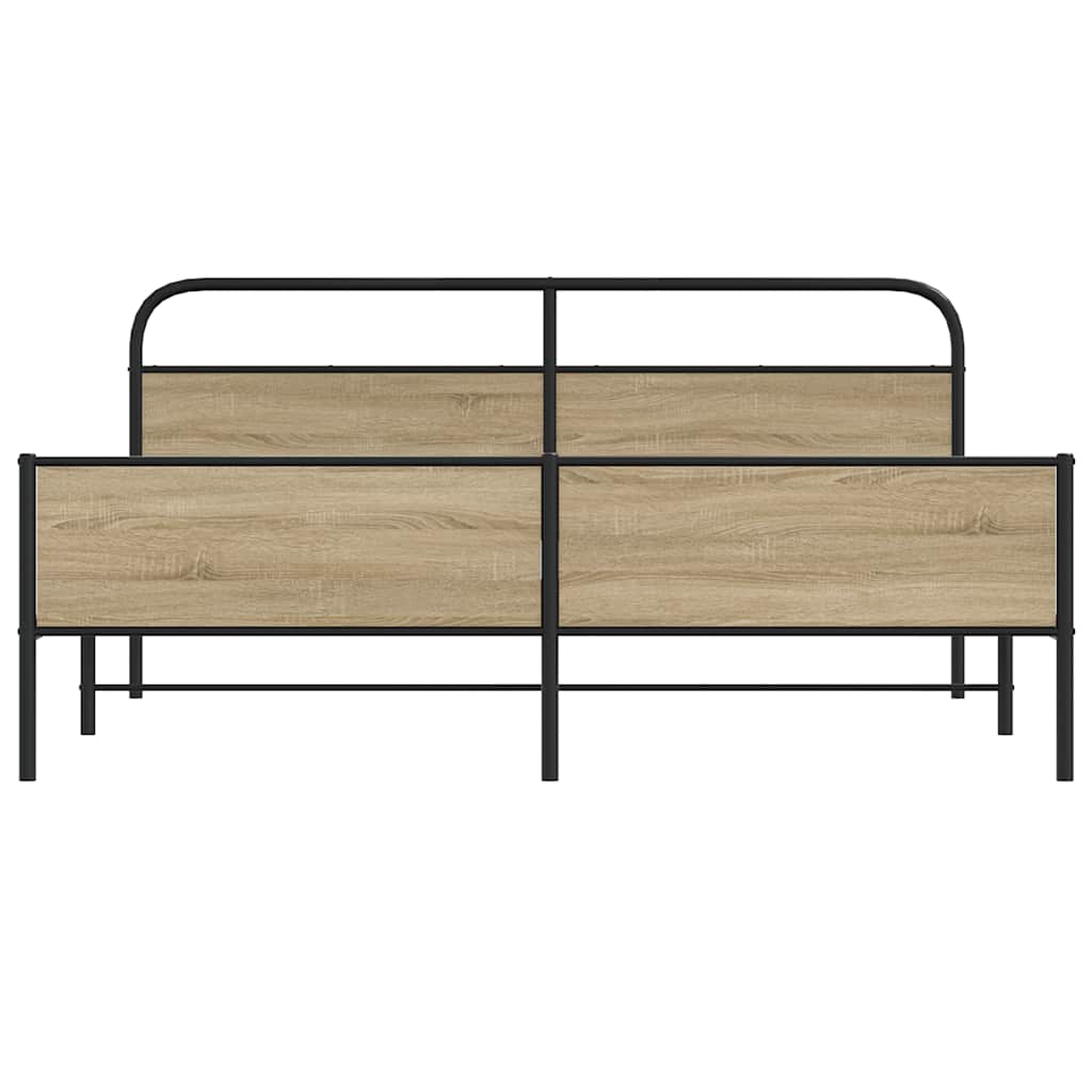 vidaXL Metal Bed Frame without Mattress Smoked Oak 193x203 cm