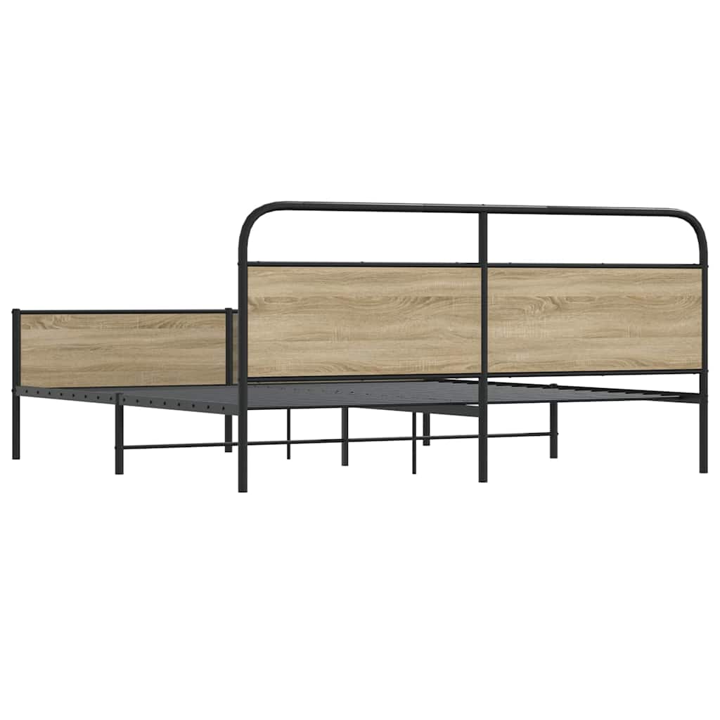 vidaXL Metal Bed Frame without Mattress Smoked Oak 193x203 cm