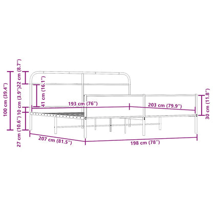 vidaXL Metal Bed Frame without Mattress Smoked Oak 193x203 cm