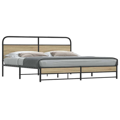 vidaXL Metal Bed Frame without Mattress Smoked Oak 193x203 cm
