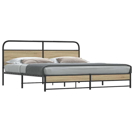 vidaXL Metal Bed Frame without Mattress Smoked Oak 193x203 cm