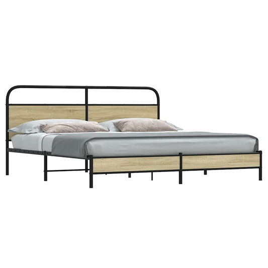 vidaXL Metal Bed Frame without Mattress Sonoma Oak 180x200 cm Super King