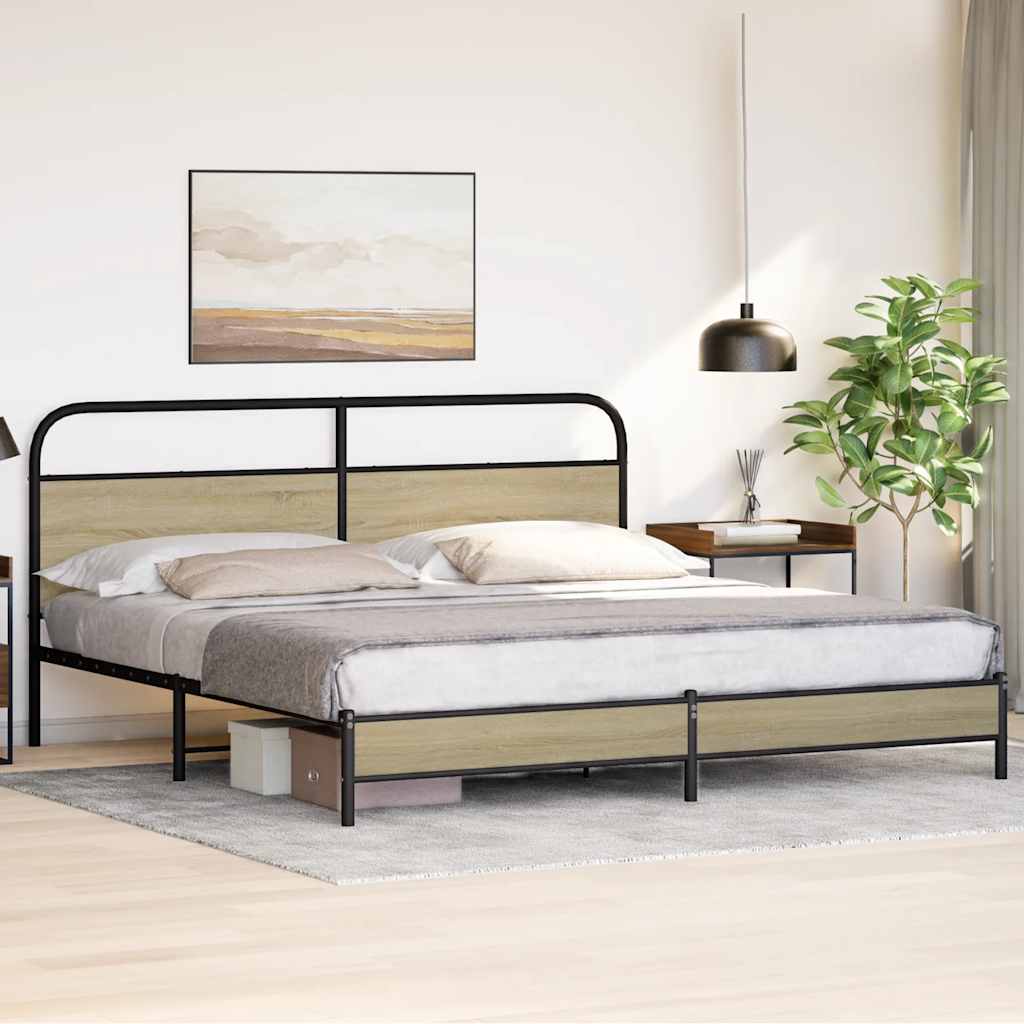 vidaXL Metal Bed Frame without Mattress Sonoma Oak 193x203 cm