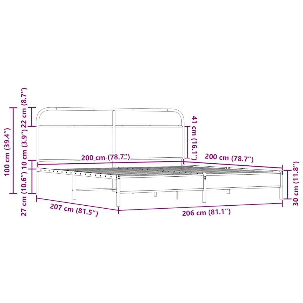 vidaXL Metal Bed Frame without Mattress Sonoma Oak 200x200 cm