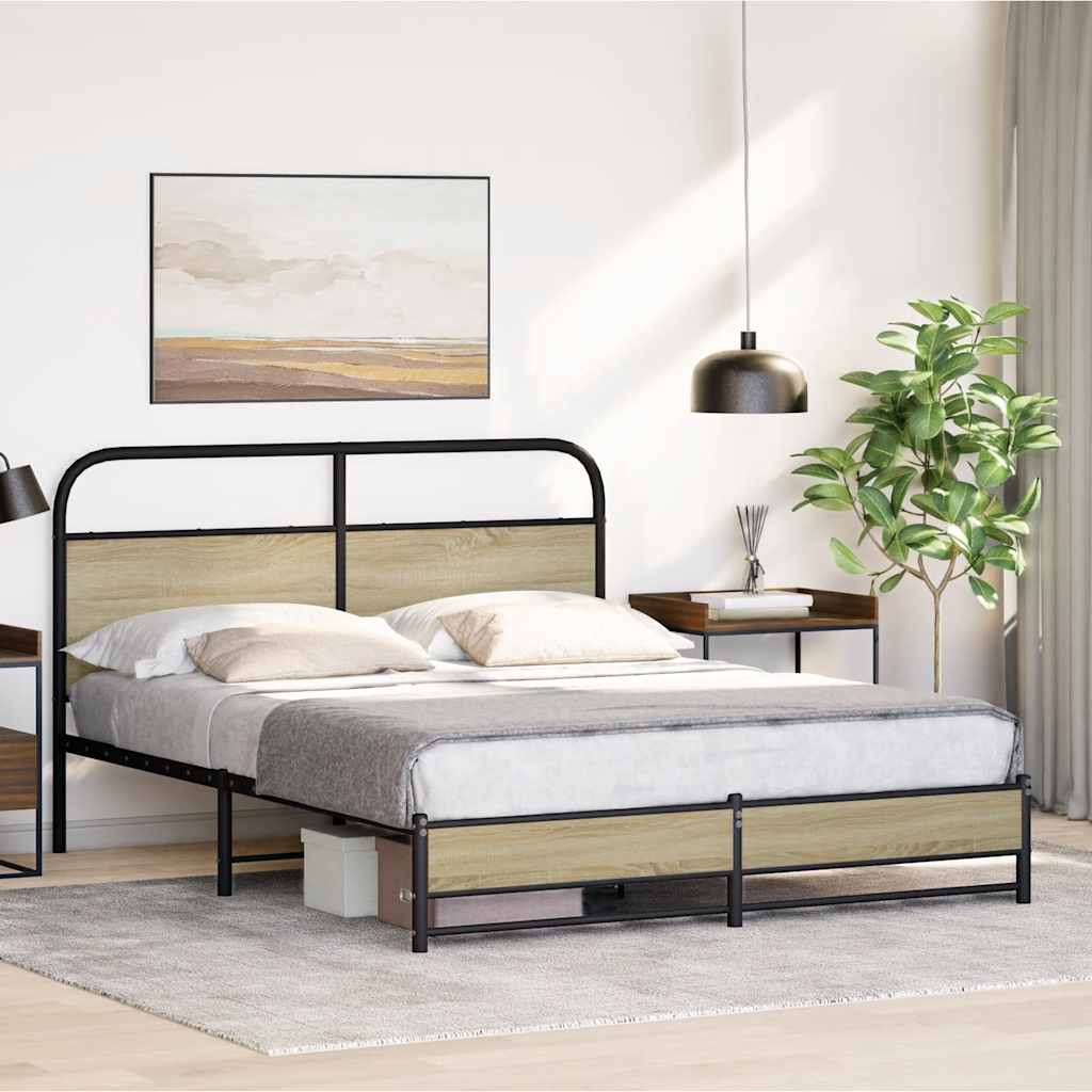 vidaXL Metal Bed Frame without Mattress Sonoma Oak 160x200 cm