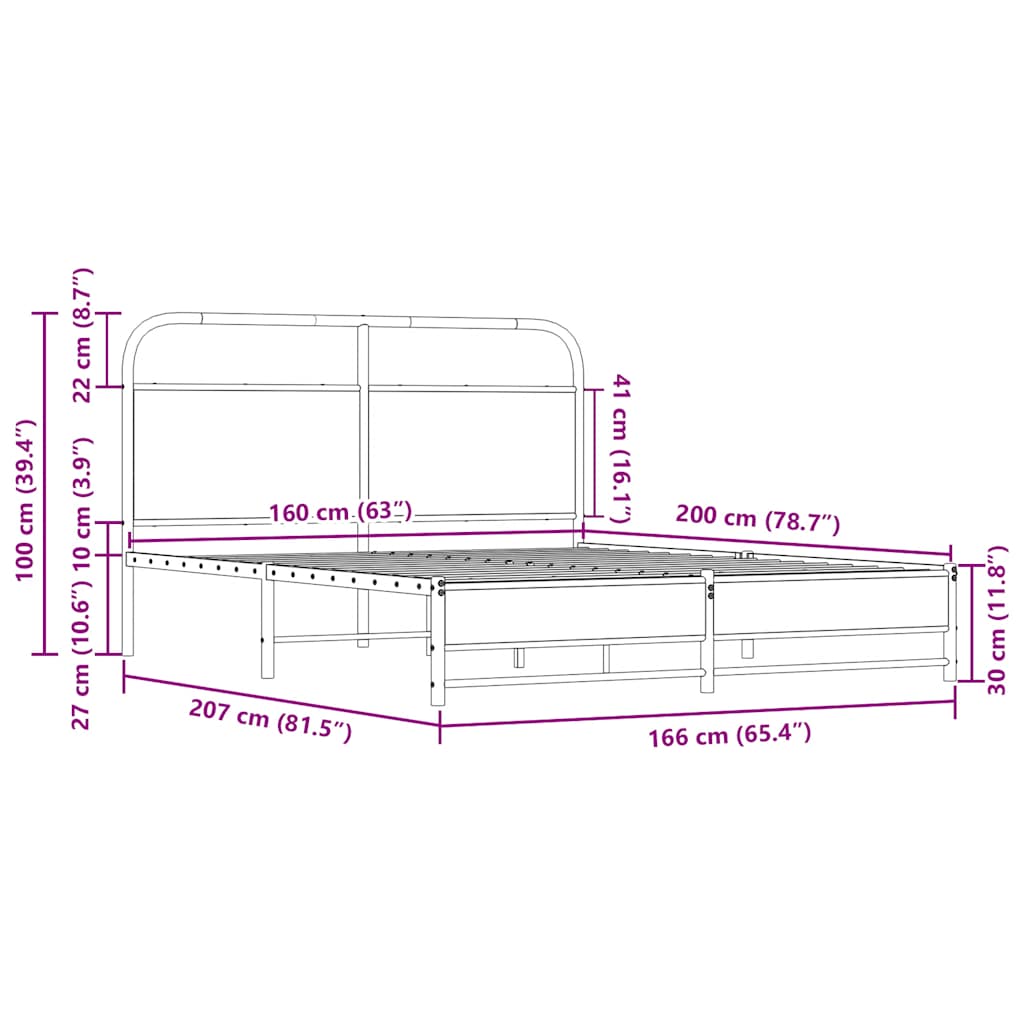 vidaXL Metal Bed Frame without Mattress Sonoma Oak 160x200 cm
