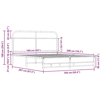 vidaXL Metal Bed Frame without Mattress Sonoma Oak 160x200 cm