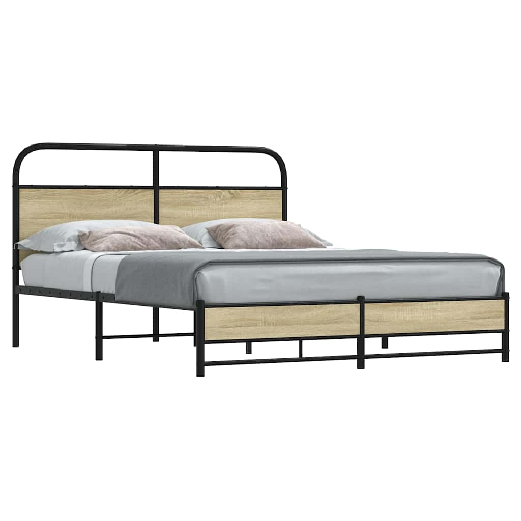 vidaXL Metal Bed Frame without Mattress Sonoma Oak 160x200 cm