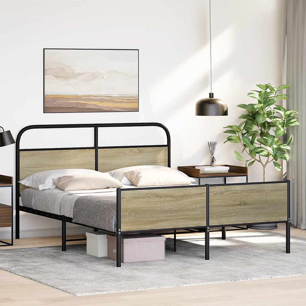 vidaXL Metal Bed Frame without Mattress Sonoma Oak 150x200 cm King Size