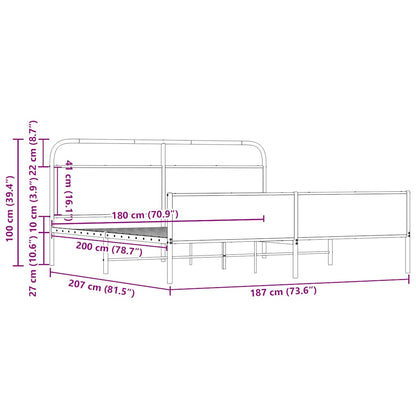 vidaXL Metal Bed Frame without Mattress Sonoma Oak 180x200 cm Super King