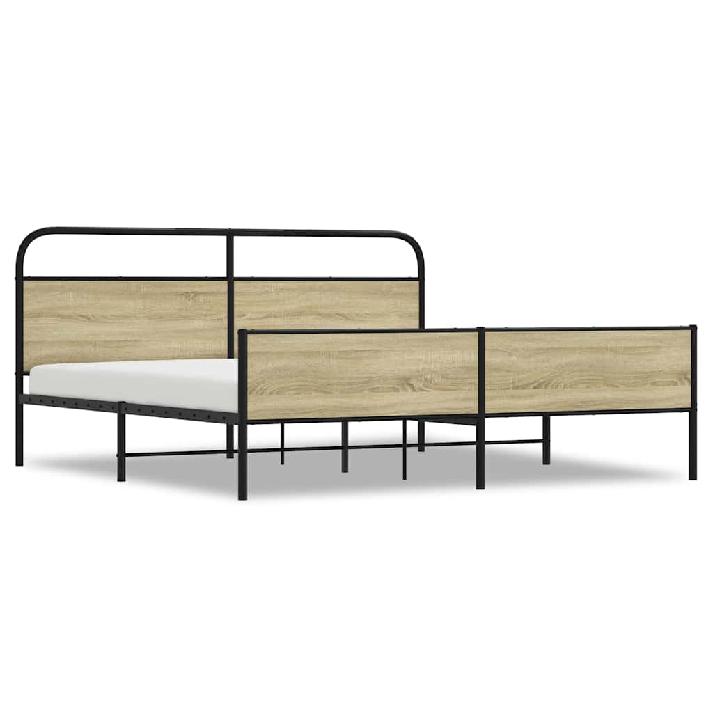 vidaXL Metal Bed Frame without Mattress Sonoma Oak 193x203 cm
