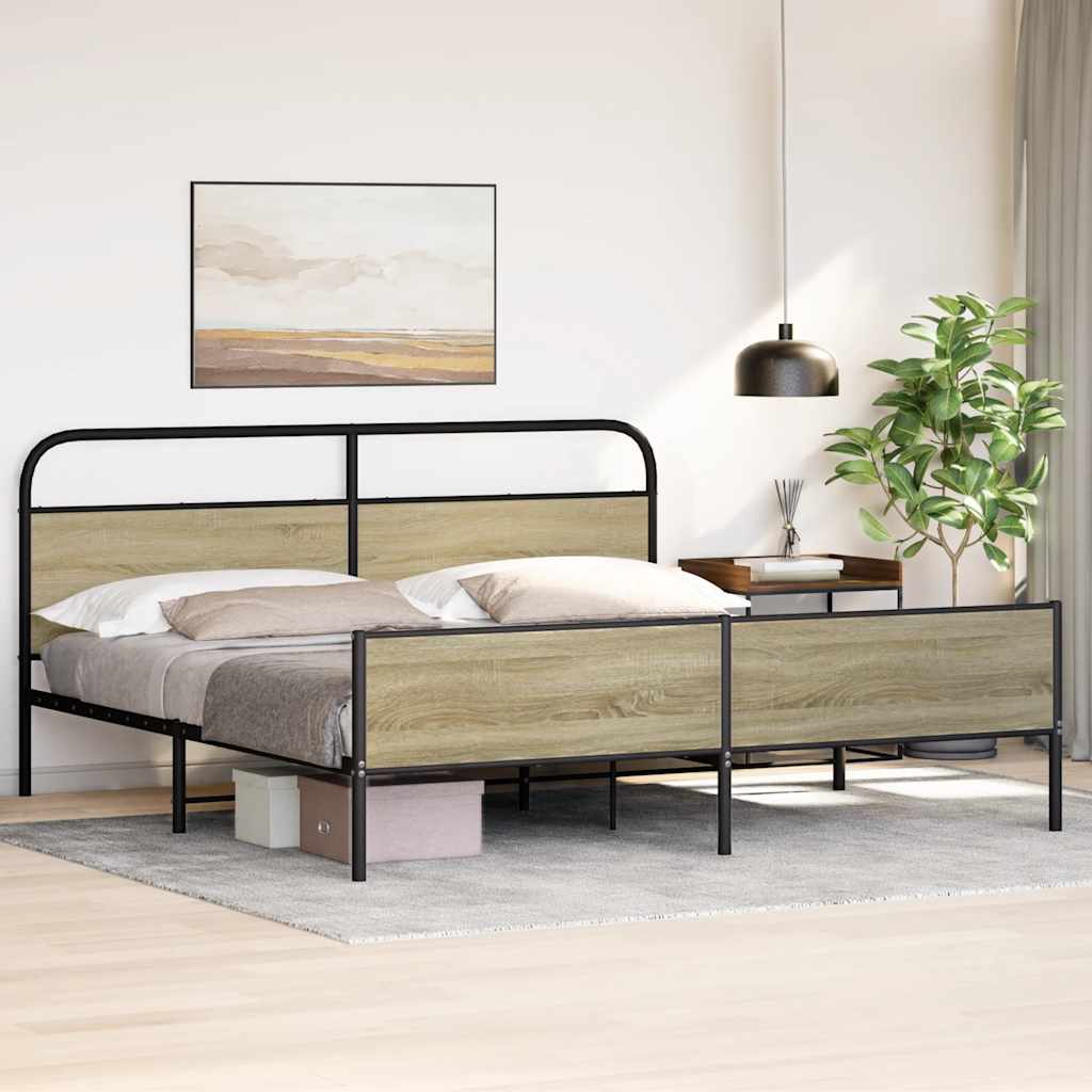 vidaXL Metal Bed Frame without Mattress Sonoma Oak 193x203 cm