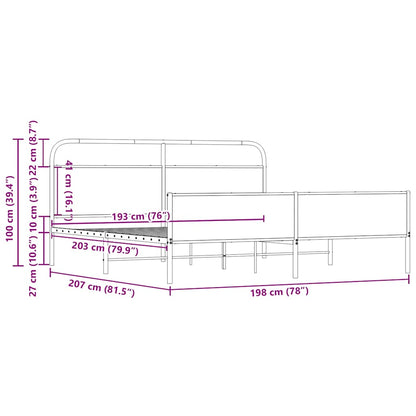 vidaXL Metal Bed Frame without Mattress Sonoma Oak 193x203 cm
