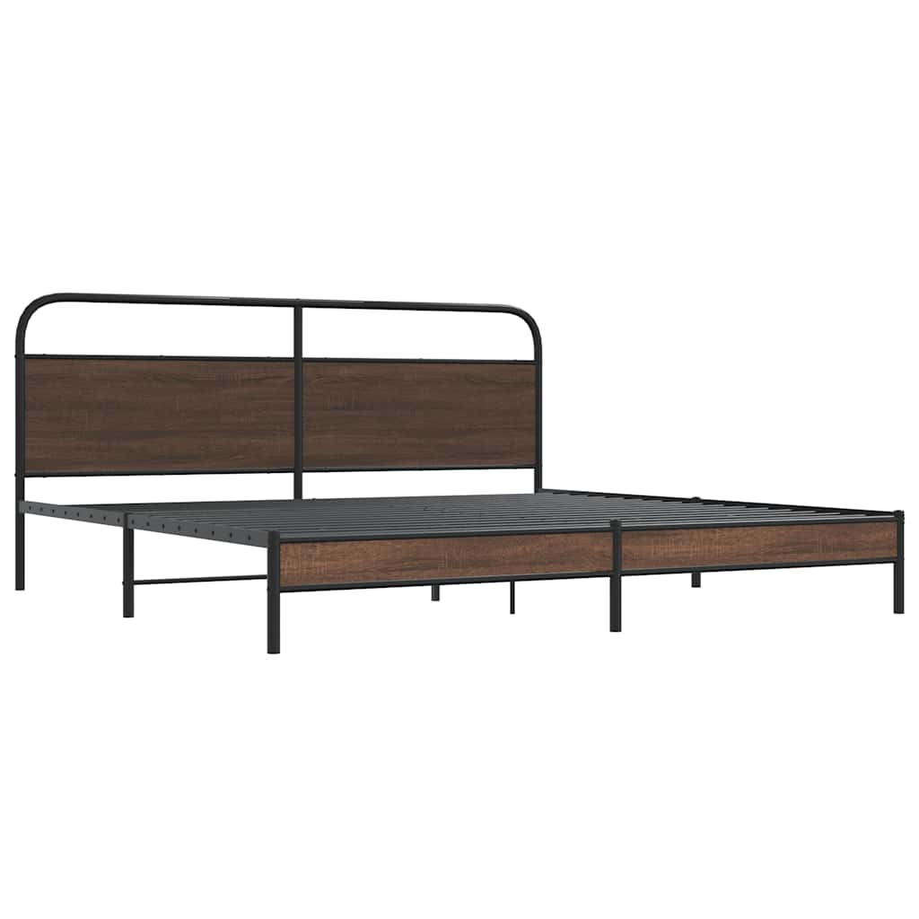 vidaXL Metal Bed Frame without Mattress Brown Oak 180x200 cm Super King