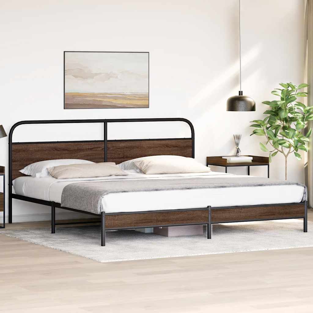 vidaXL Metal Bed Frame without Mattress Brown Oak 180x200 cm Super King