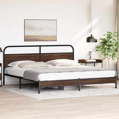 vidaXL Metal Bed Frame without Mattress Brown Oak 180x200 cm Super King