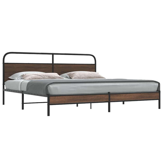 vidaXL Metal Bed Frame without Mattress Brown Oak 183x213 cm