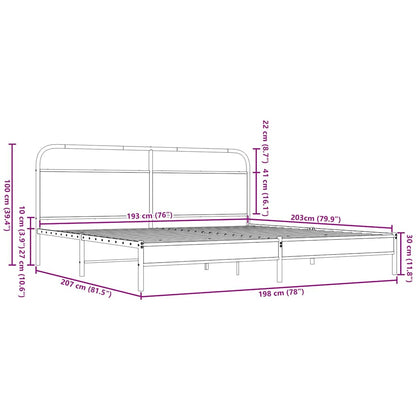 vidaXL Metal Bed Frame without Mattress Brown Oak 193x203 cm