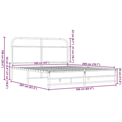 vidaXL Metal Bed Frame without Mattress Brown Oak 160x200 cm