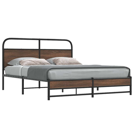 vidaXL Metal Bed Frame without Mattress Brown Oak 160x200 cm