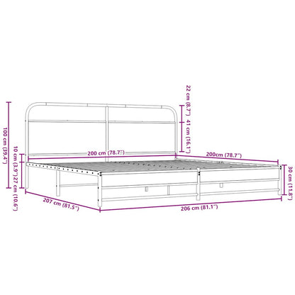 vidaXL Metal Bed Frame without Mattress Brown Oak 200x200 cm
