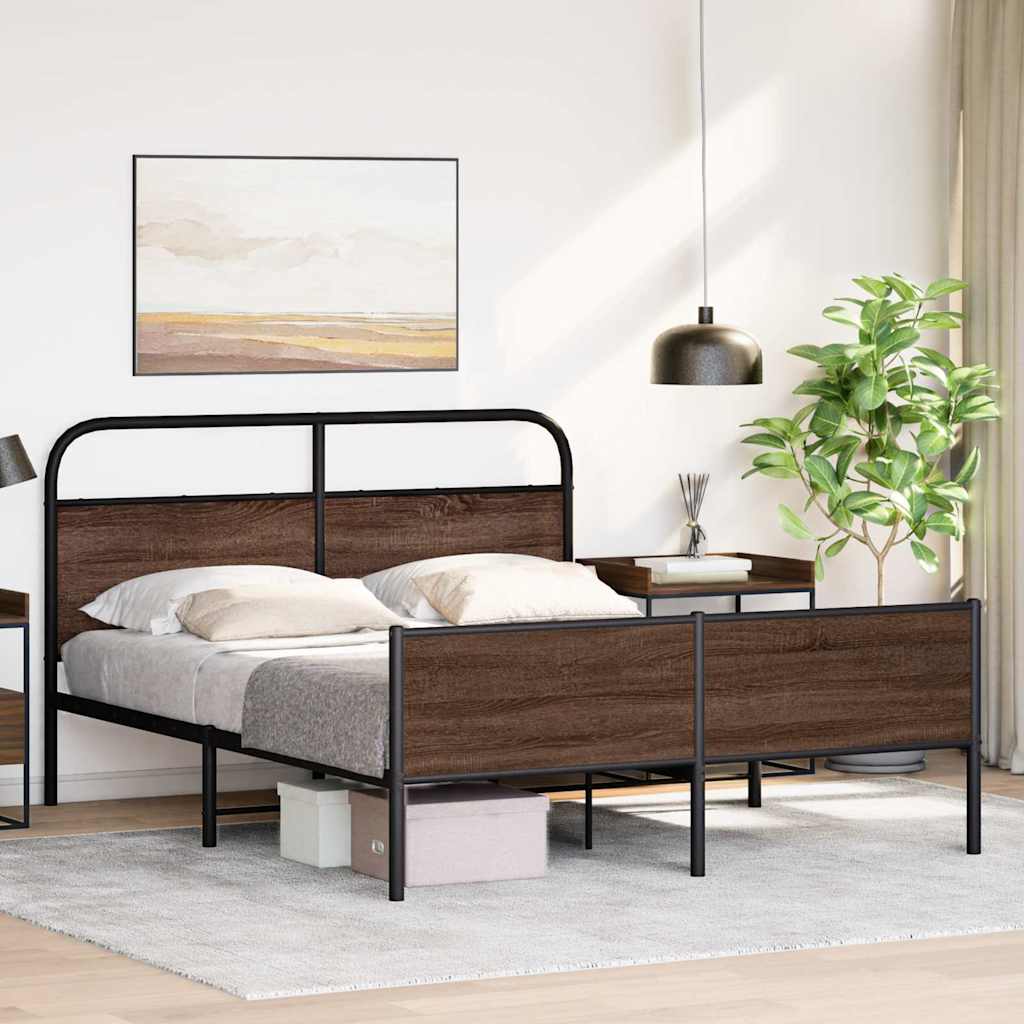 vidaXL Metal Bed Frame without Mattress Brown Oak 150x200 cm King Size