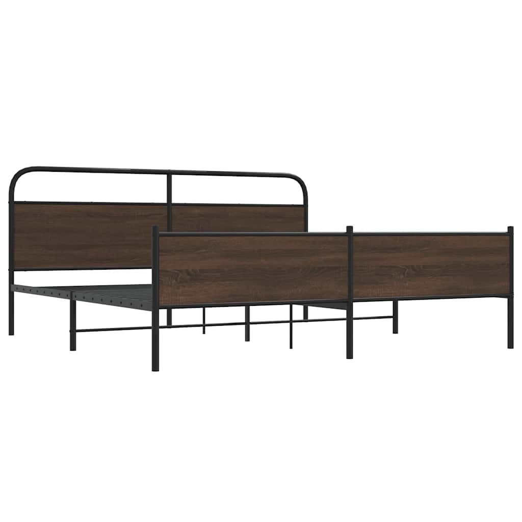 vidaXL Metal Bed Frame without Mattress Brown Oak 180x200 cm Super King