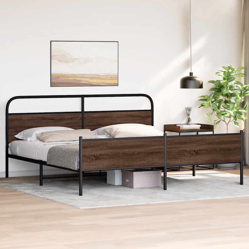 vidaXL Metal Bed Frame without Mattress Brown Oak 180x200 cm Super King
