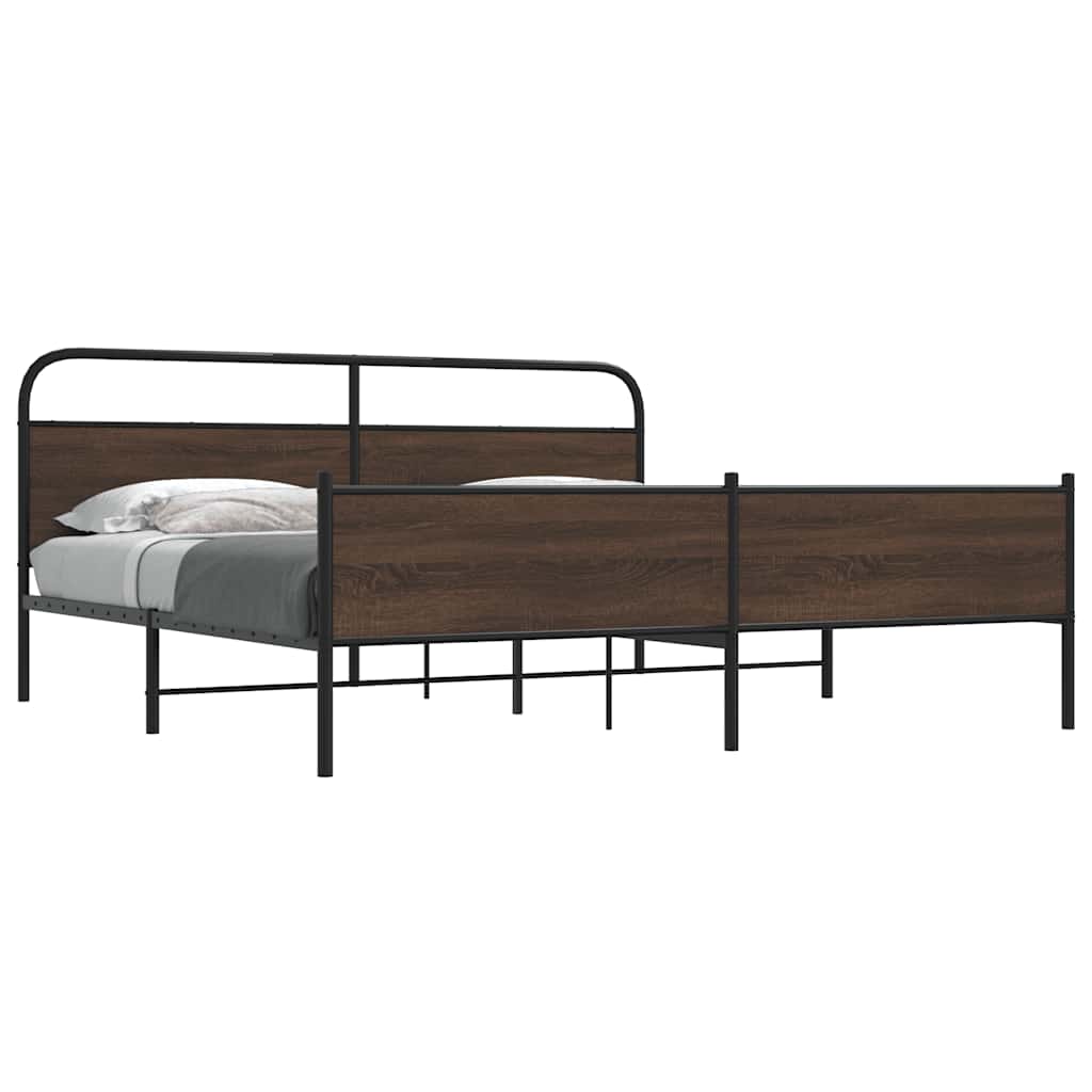 vidaXL Metal Bed Frame without Mattress Brown Oak 180x200 cm Super King